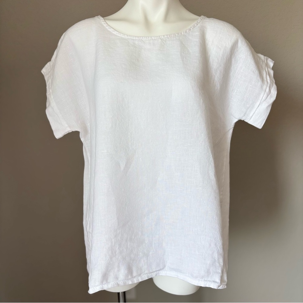 Terzo Millennio 100% Linen White Short Sleeve Hi-Low Hem Tunic Top Size M